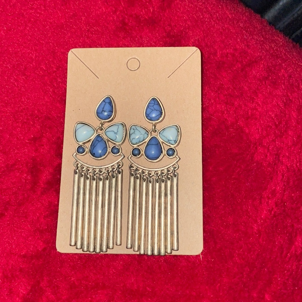 Blue and Bronze Dangle Earrings.   (E-2)